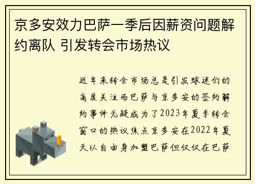 京多安效力巴萨一季后因薪资问题解约离队 引发转会市场热议